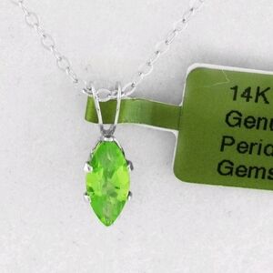 SALE! 14kt Solid White Gold Marquise Pendant W 925 Sterling Chain